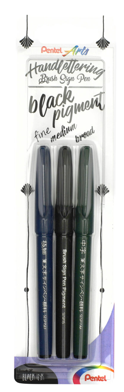 Pentel Brush Sign Pen Pigment, 3er Set