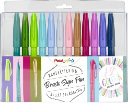 Pentel Brush Sign Pen, 12er Set Pastel